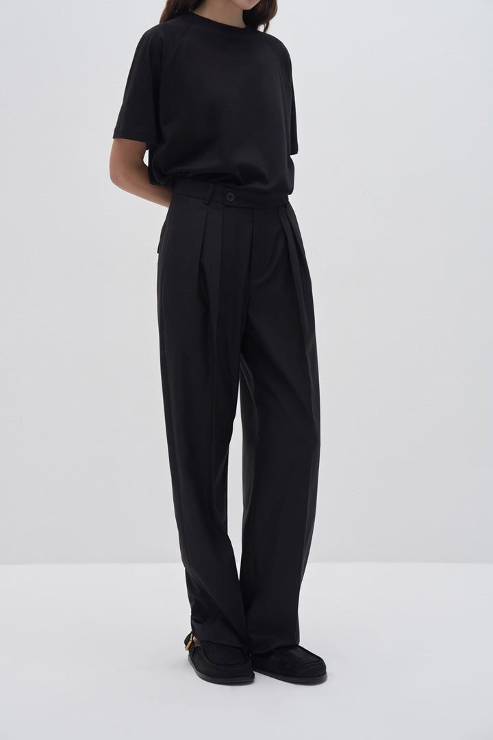 Kk Design Pleated Wide Leg Trousers Black