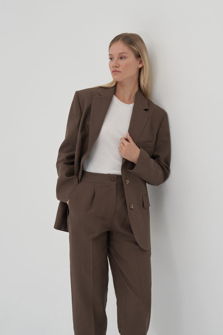 Kk Design 100% Linen Blazer Brown