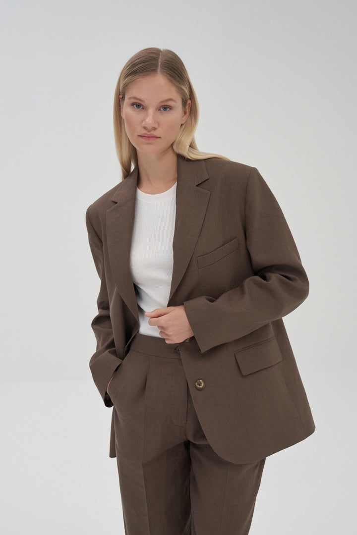 Kk Design 100% Linen Blazer Brown