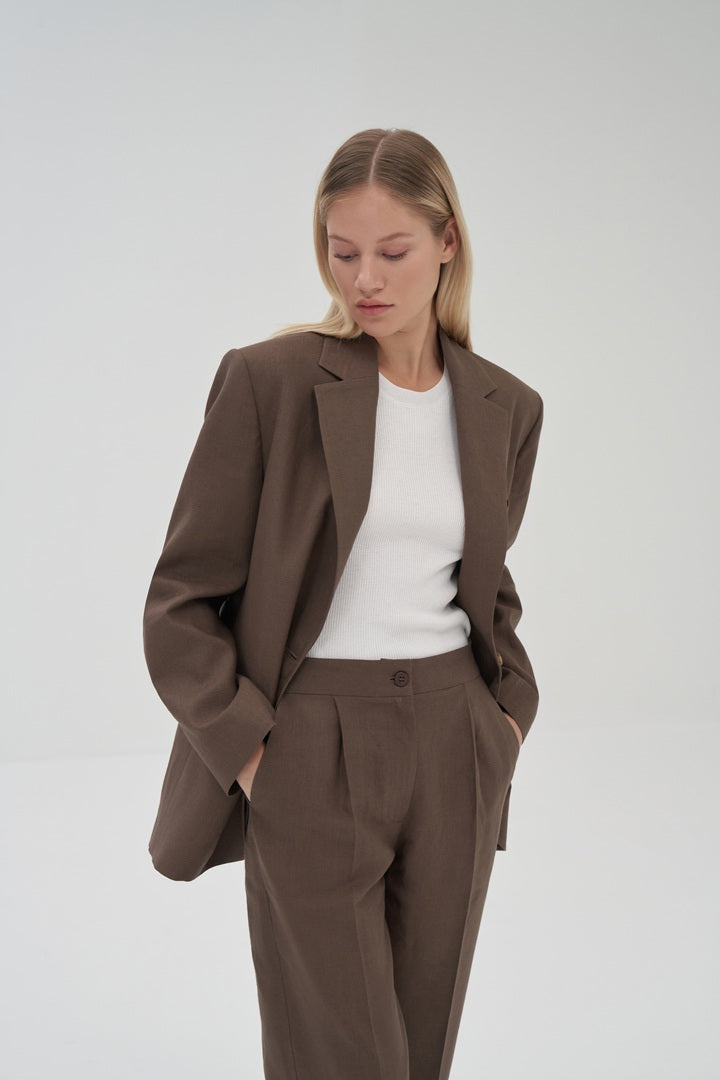 Kk Design 100% Linen Blazer Brown