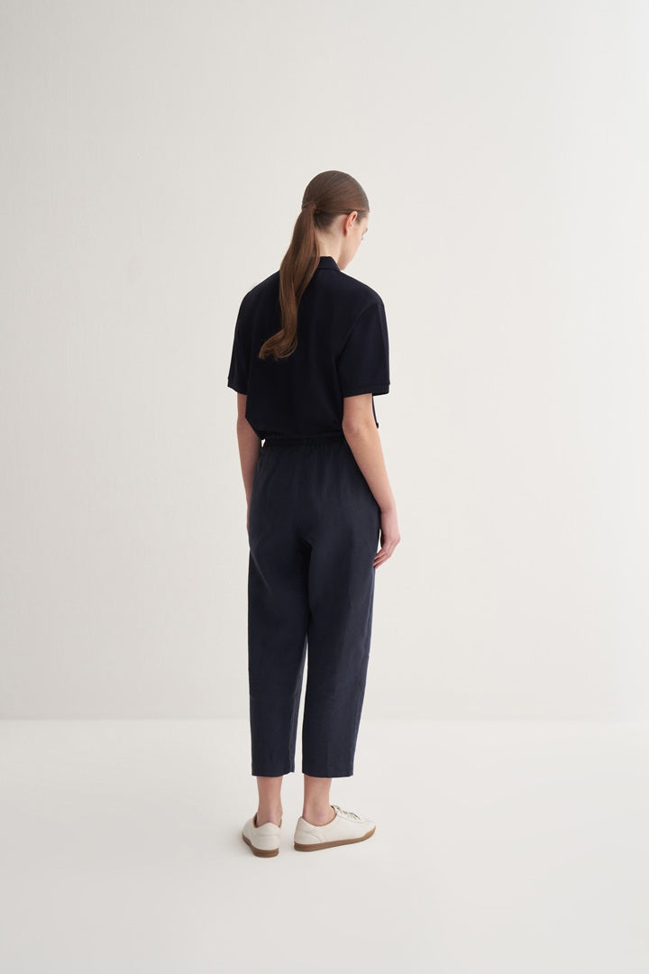 Kk Design 100% Linen Carrot Trousers Navy Blue