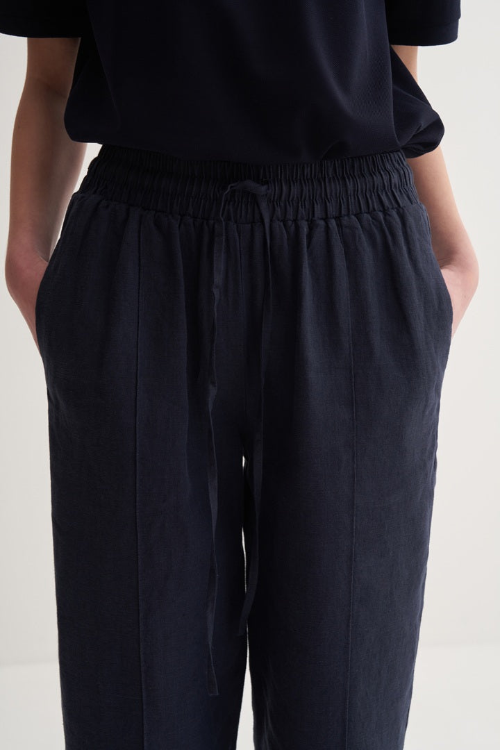 Kk Design 100% Linen Carrot Trousers Navy Blue