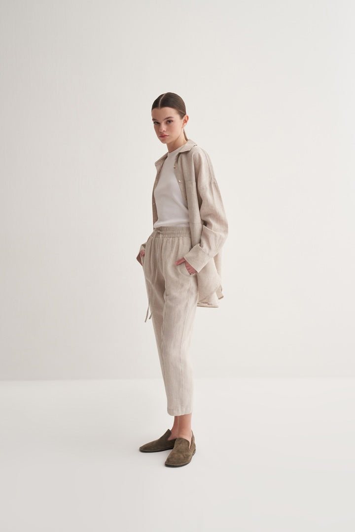 Kk Design 100% Linen Carrot Trousers Natural