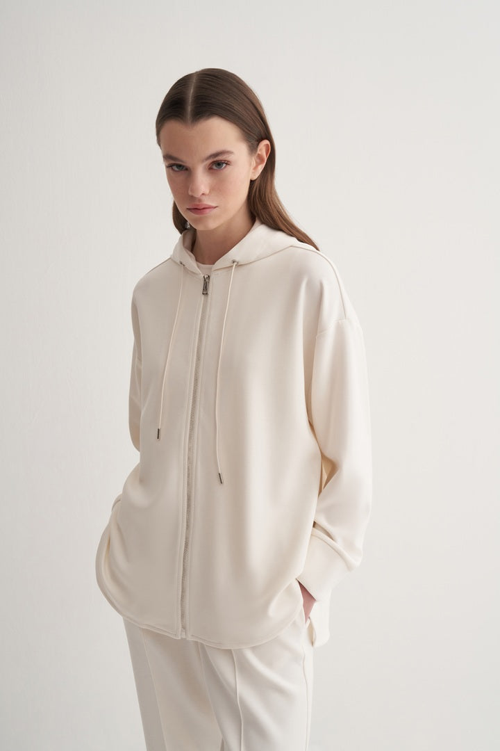 Kk Design Modal Zipper Sweatshirt Ecru