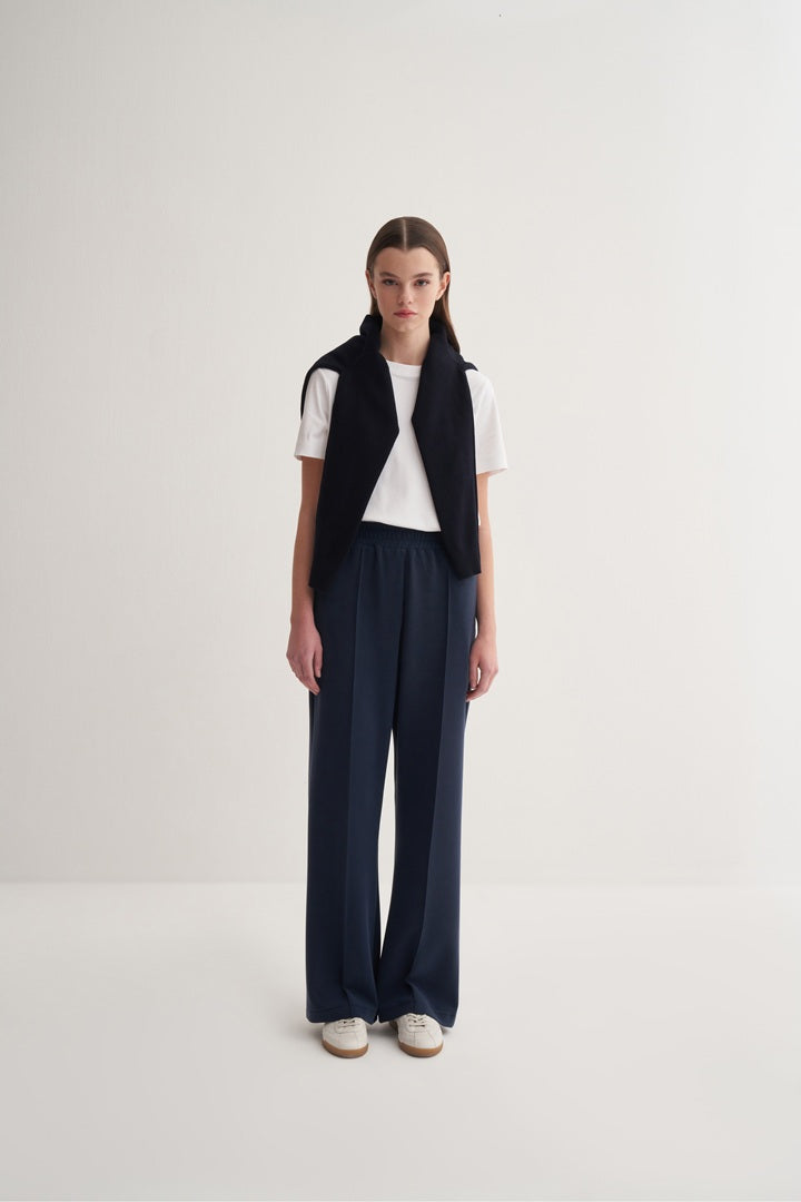 Kk Design Modal Straight Cut Loose Trousers Navy Blue