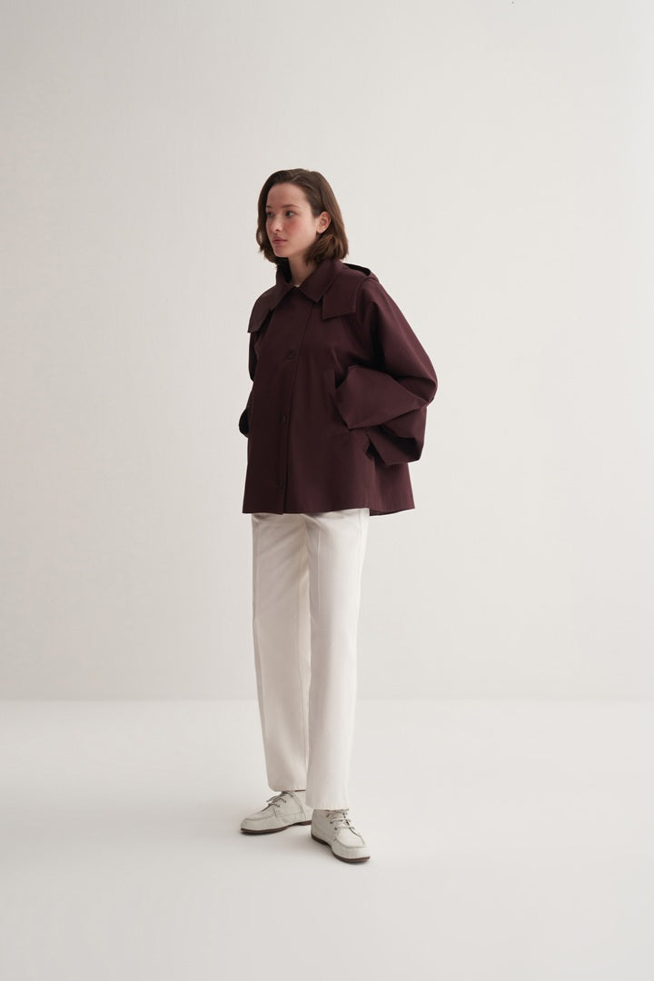 Kk Design Pieced Cotton Trench Coat Maroon