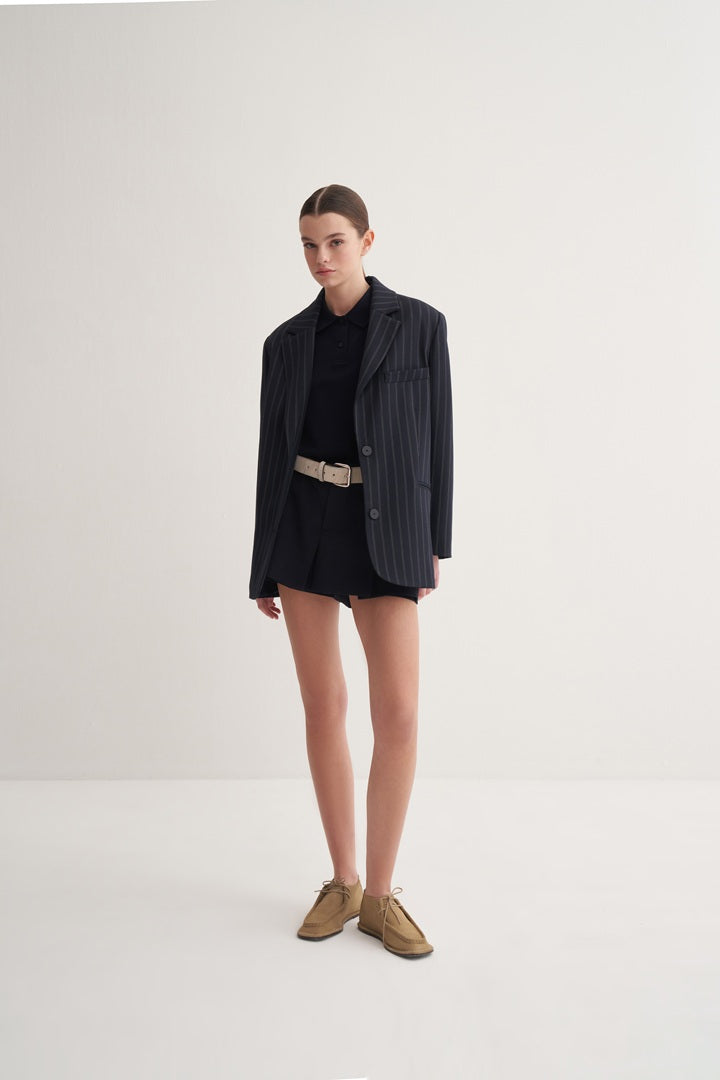 Kk Design Pinstripe Classic Blazer Navy Blue