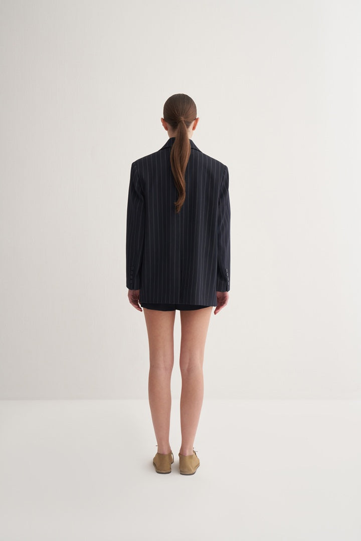 Kk Design Pinstripe Classic Blazer Navy Blue