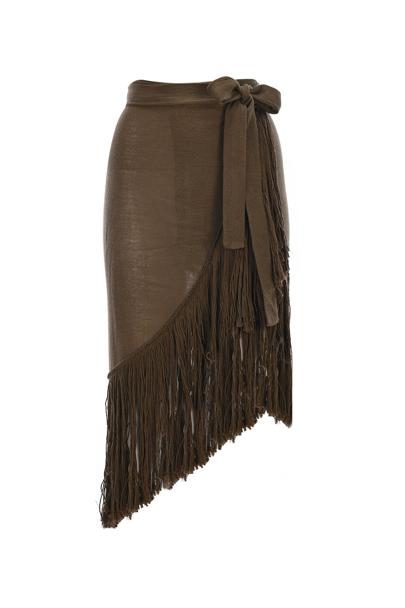 Maison La Plage Maya Fringed Skirt Khaki