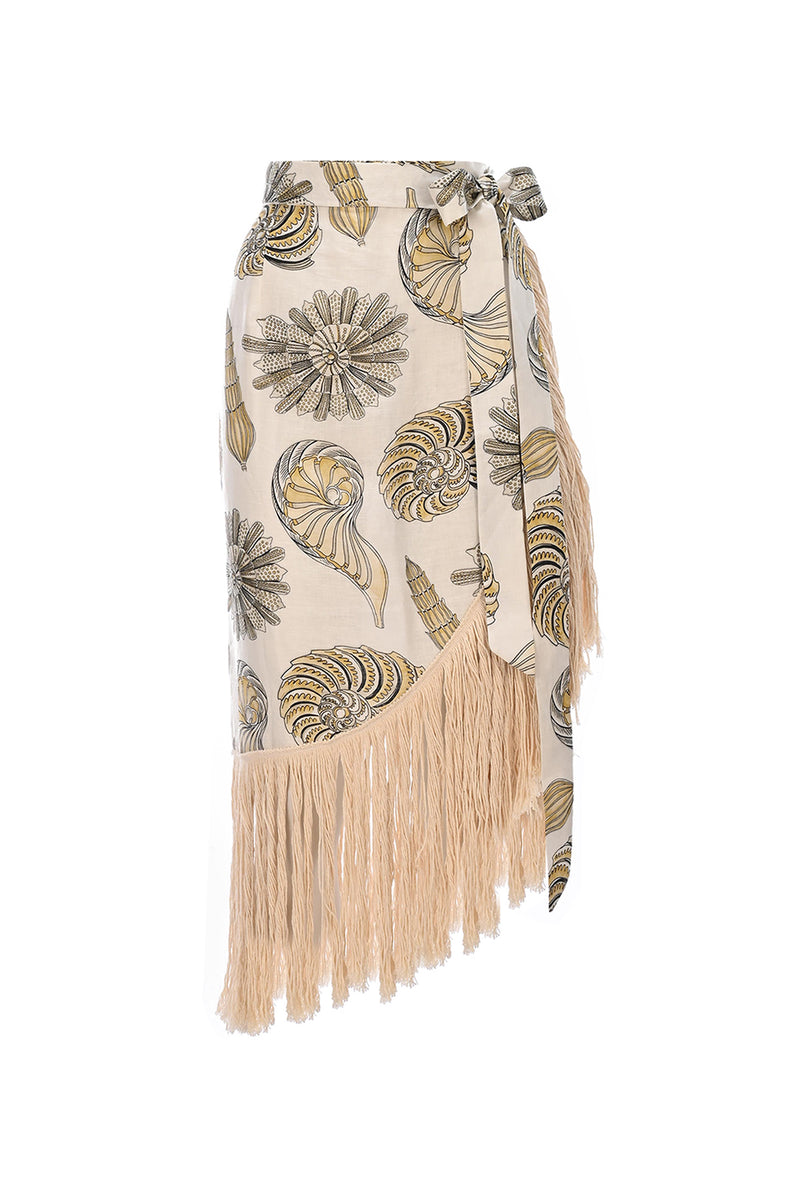 Maison La Plage Emma Blanc Printed Fringed Skirt White