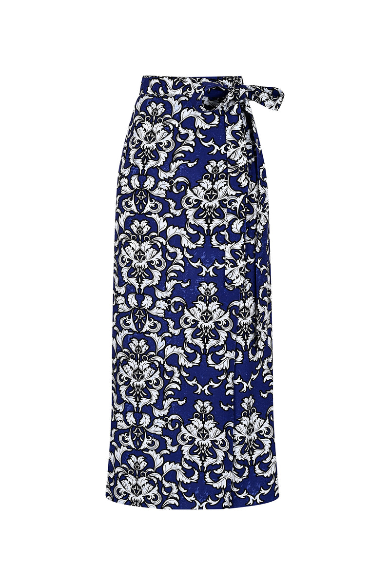Maison La Plage Hydra Printed Wrap Skirt  Navy Blue