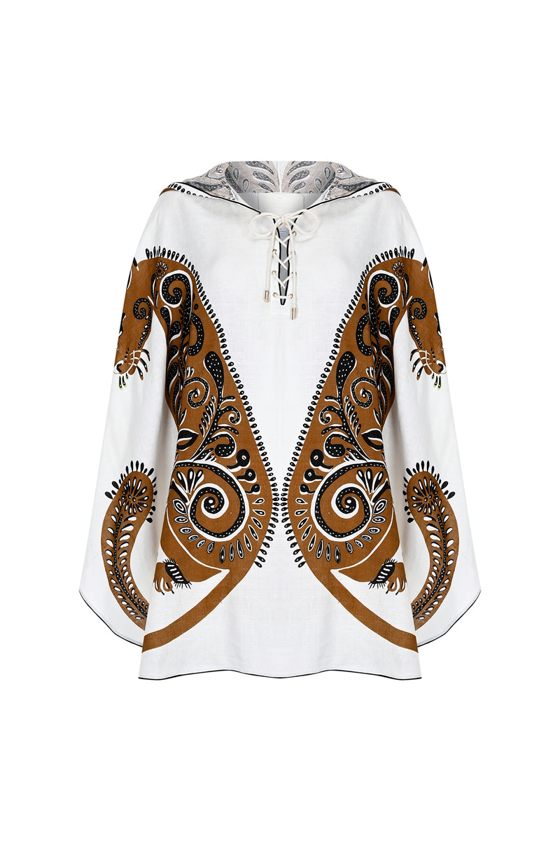 Maison La Plage Ibiza Nature Printed Hooded Cape Brown