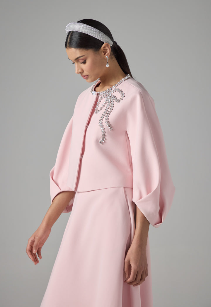 Choice Solid Crystal Embellished Jacket Pink