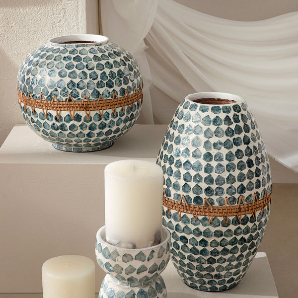 Chakra Hanoi Capiz Vase 38 Cm White