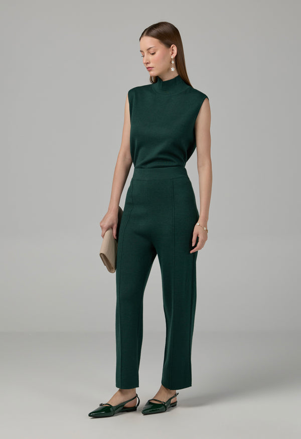 Choice Knitted Straight Fit Solid Pants Green