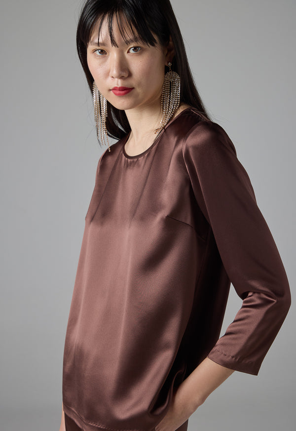 Choice Round Neck Basic Blouse Brown