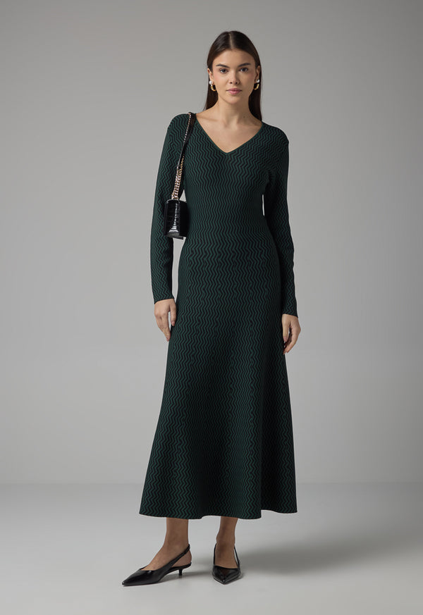 Choice Contrast Knitted Maxi Dress Green