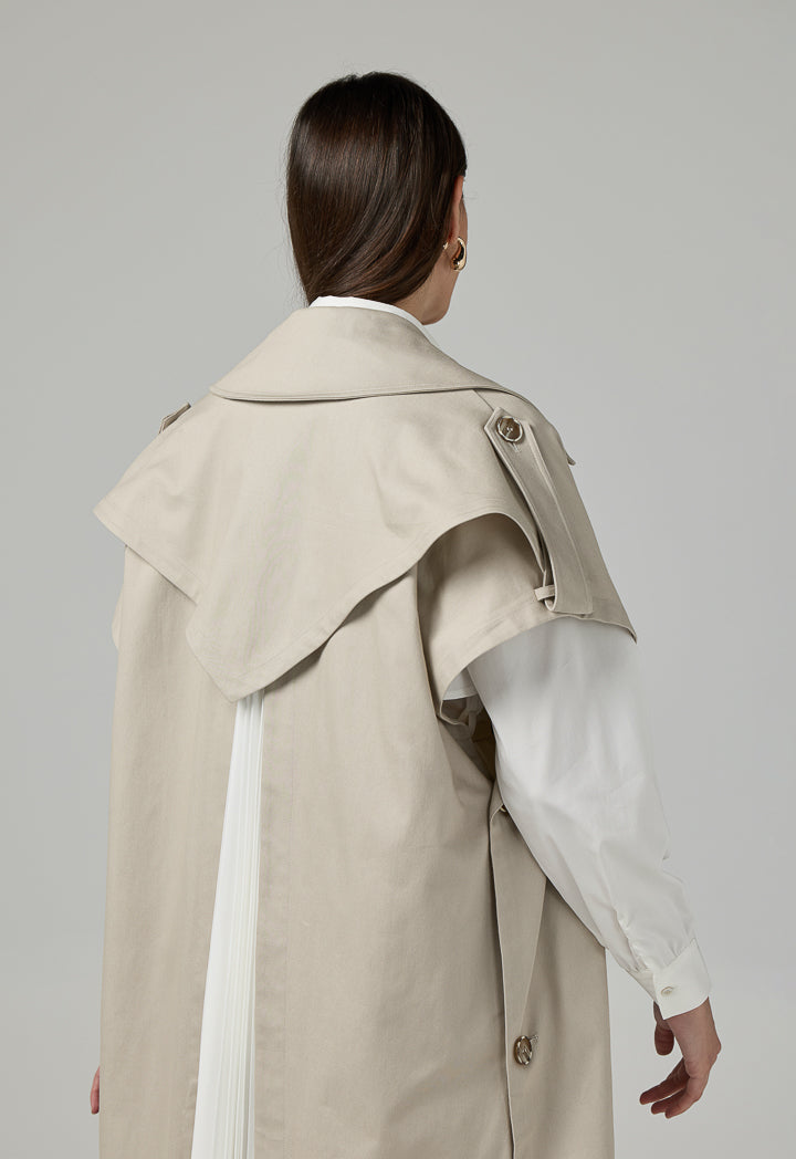 Choice Solid Double Breasted Notched Collar Outerwear Beige