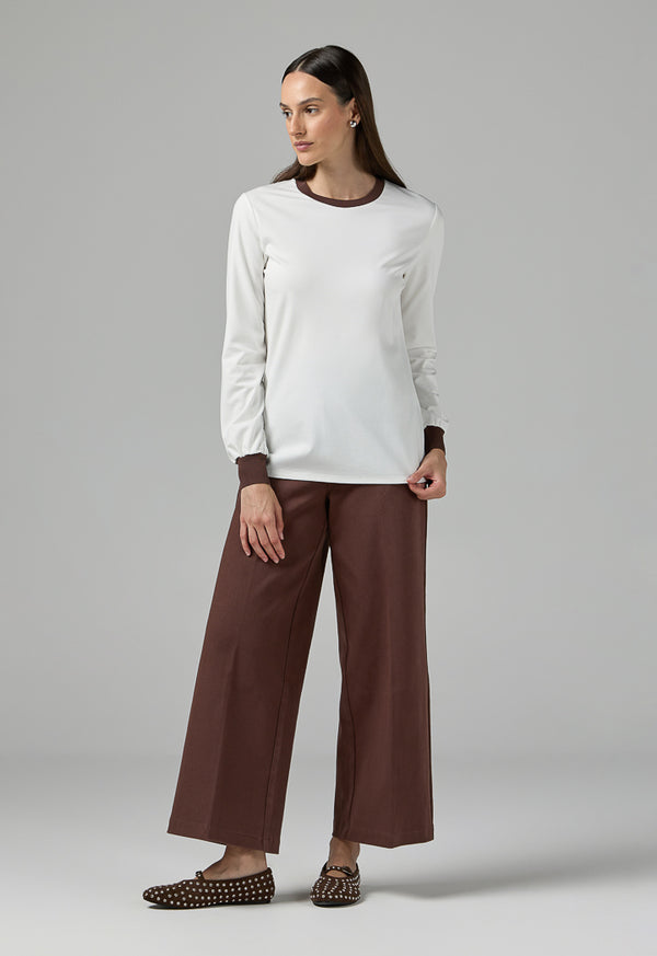 Choice Contrast Long Sleeve Blouse Off White