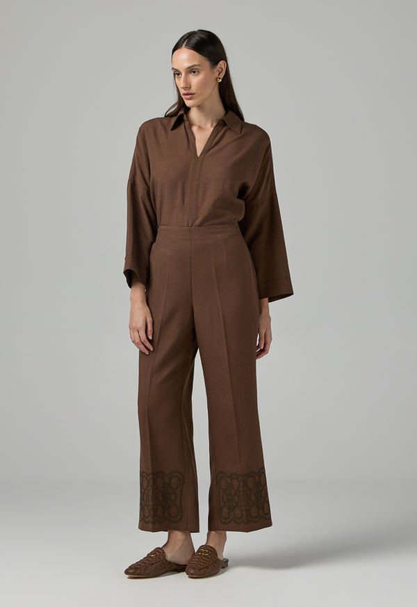 Choice Solid Wide Leg Trousers Brown