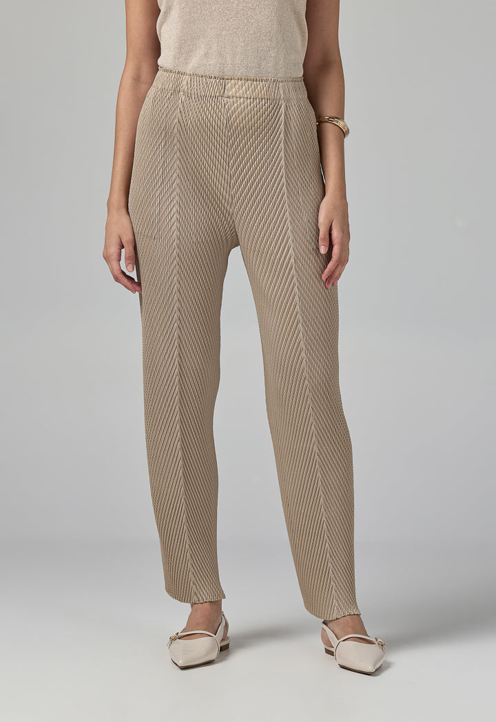 Choice Straight Cut Pleated Trousers Beige