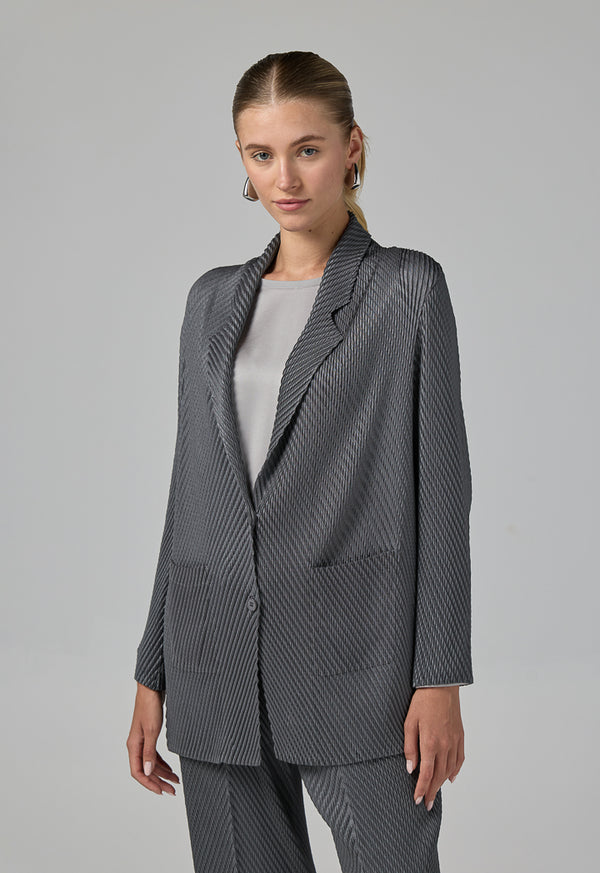Choice Front Pocket Notched Collar Jacket Grey