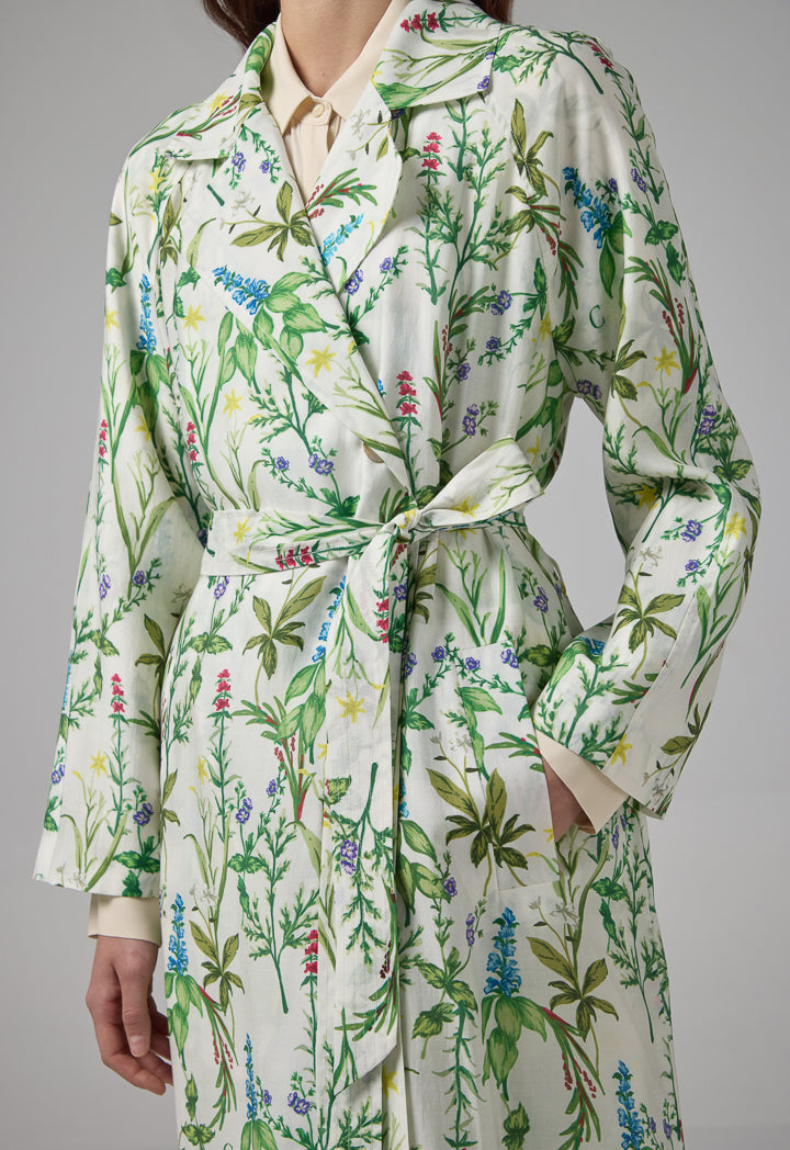 Choice Floral Printed Belted Trench Coat Multi Color