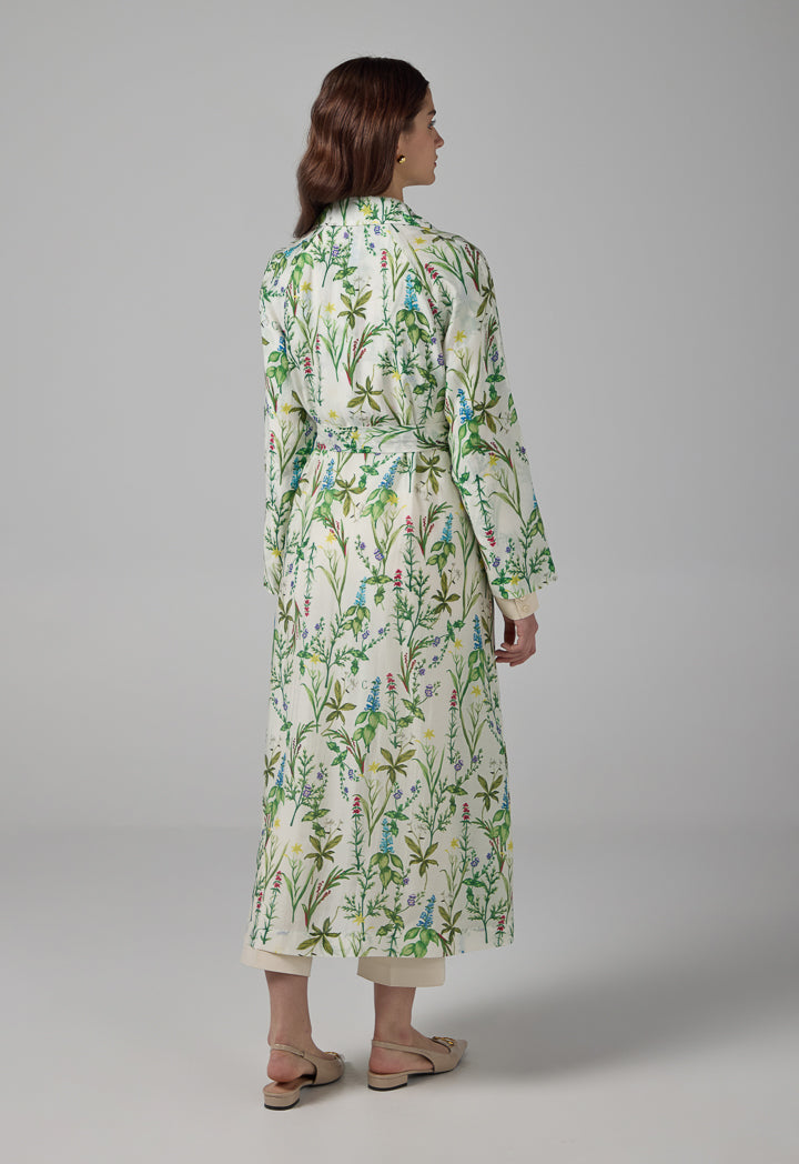 Choice Floral Printed Belted Trench Coat Multi Color