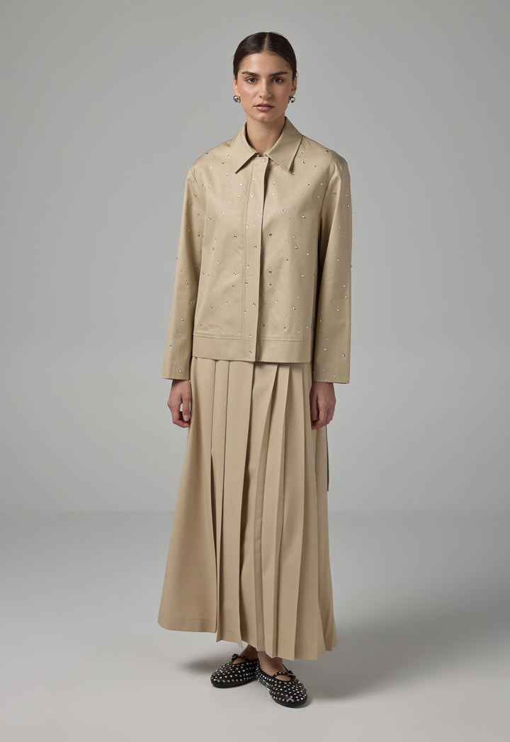 Choice Long Sleeve Crystal Embellished Jacket Beige