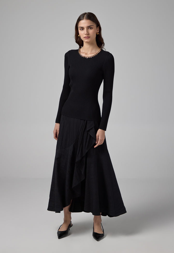 Choice Chain Detail Knitted Blouse Black