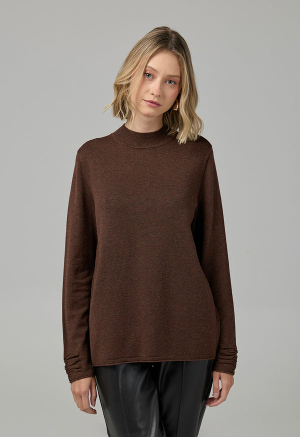 Choice Basic Long Sleeve Knitted Sweater Brown