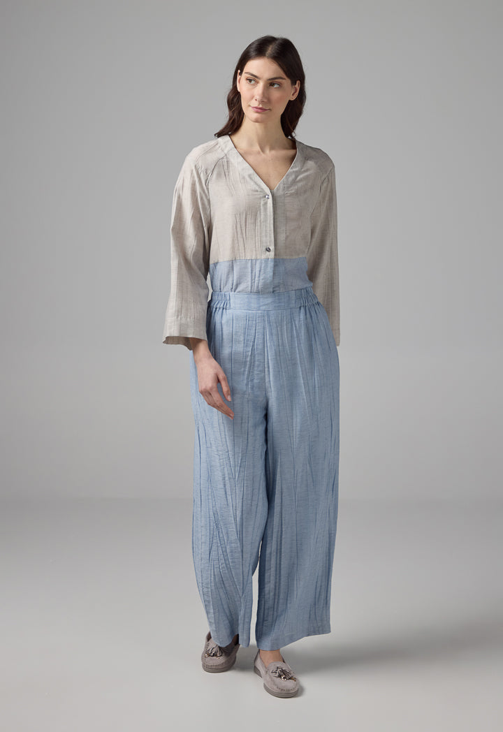Choice Elasticated Waist Straight Wide Cut Trousers Blue