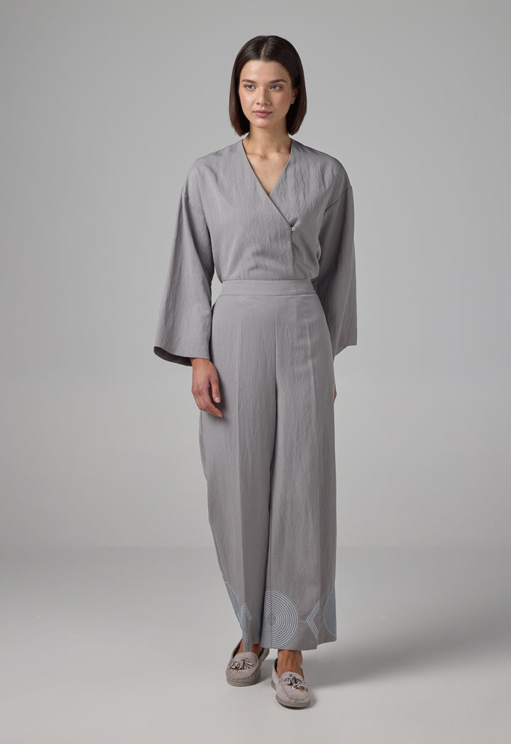 Choice Embroidered Wide Leg Trouser Grey