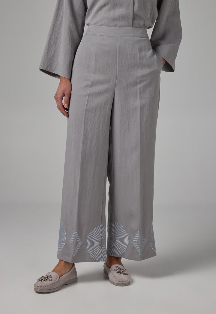Choice Embroidered Wide Leg Trouser Grey