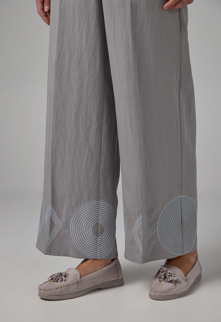 Choice Embroidered Wide Leg Trouser Grey