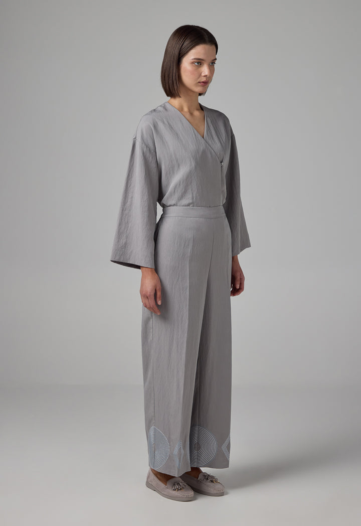 Choice Embroidered Wide Leg Trouser Grey