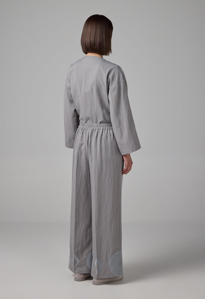 Choice Embroidered Wide Leg Trouser Grey