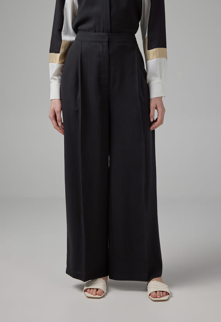 Choice Solid Straight Wide Leg Trousers Black