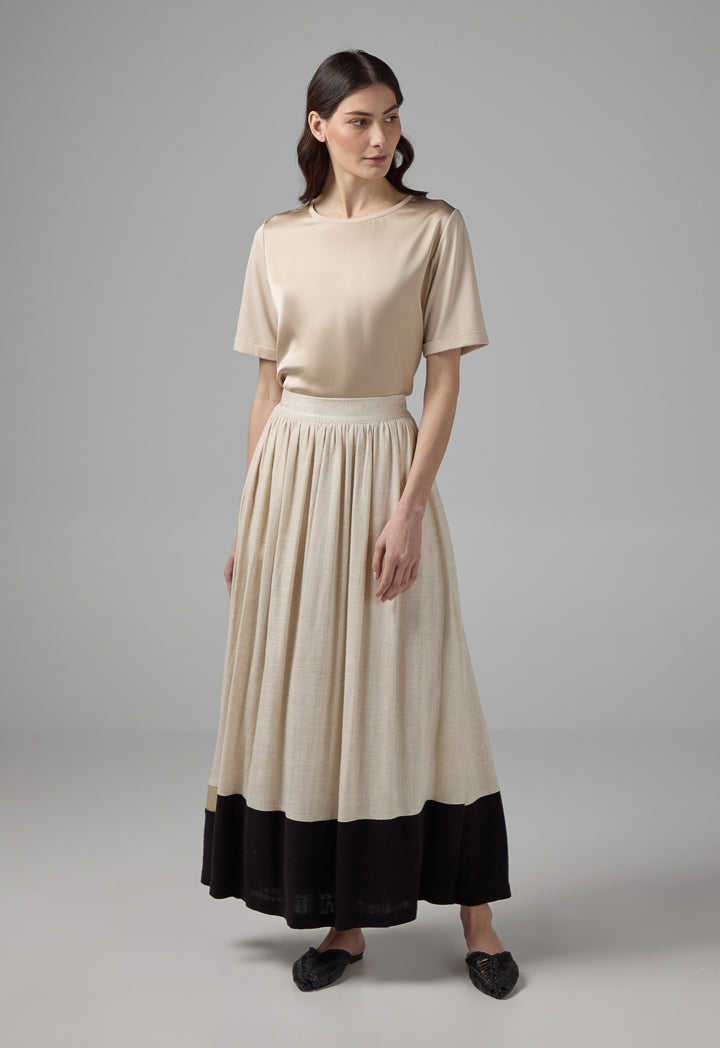 Choice  Elasticated Waist Pleated Skirt Beige