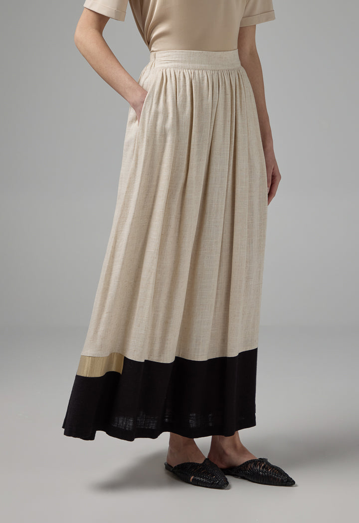 Choice  Elasticated Waist Pleated Skirt Beige