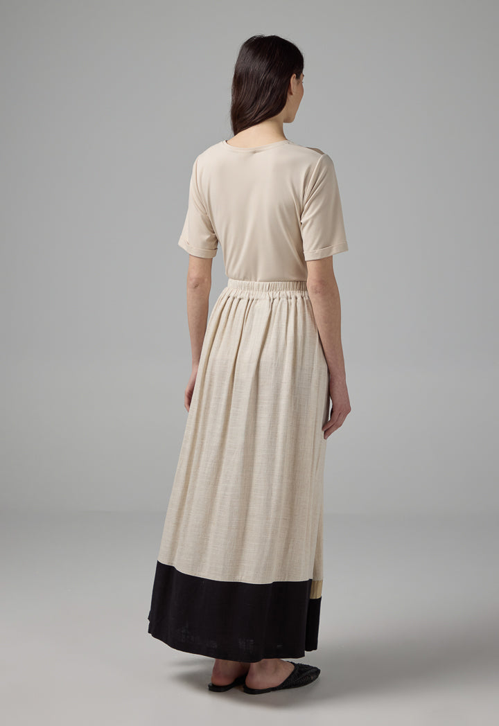 Choice  Elasticated Waist Pleated Skirt Beige