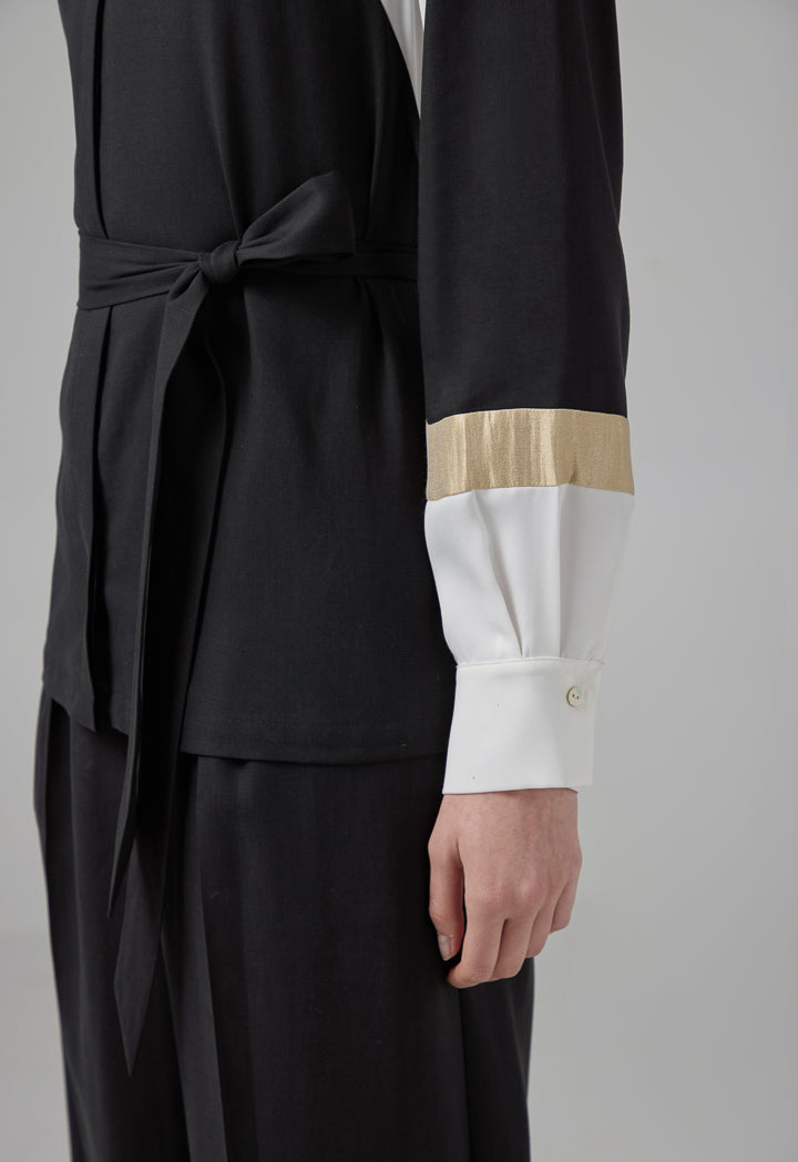 Choice Color Block Relaxed Fit Belted Shirt Black