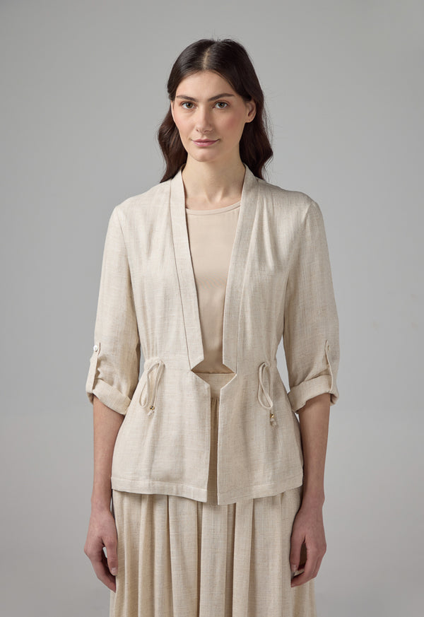 Choice Side Pockets Drawstring Waist Jacket Beige