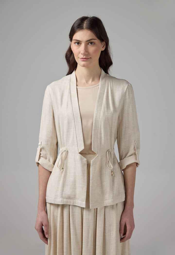 Choice Side Pockets Drawstring Waist Jacket Beige