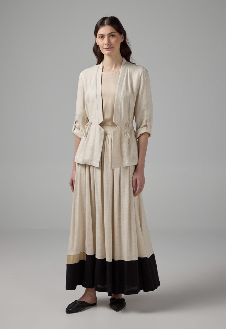 Choice Side Pockets Drawstring Waist Jacket Beige