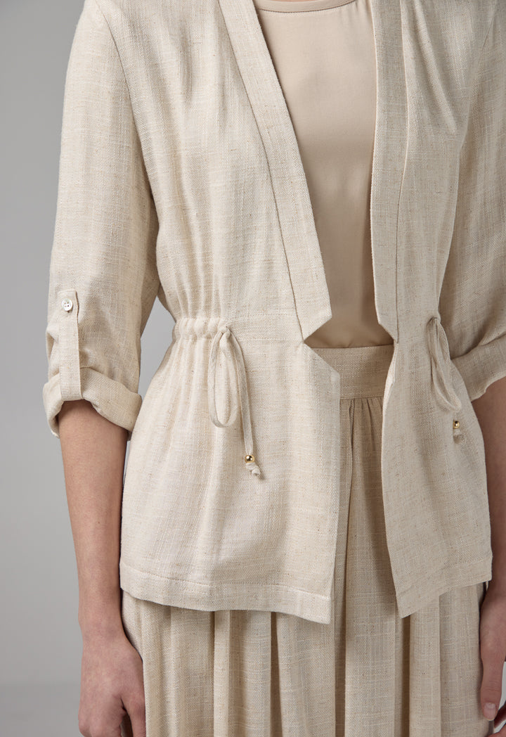 Choice Side Pockets Drawstring Waist Jacket Beige