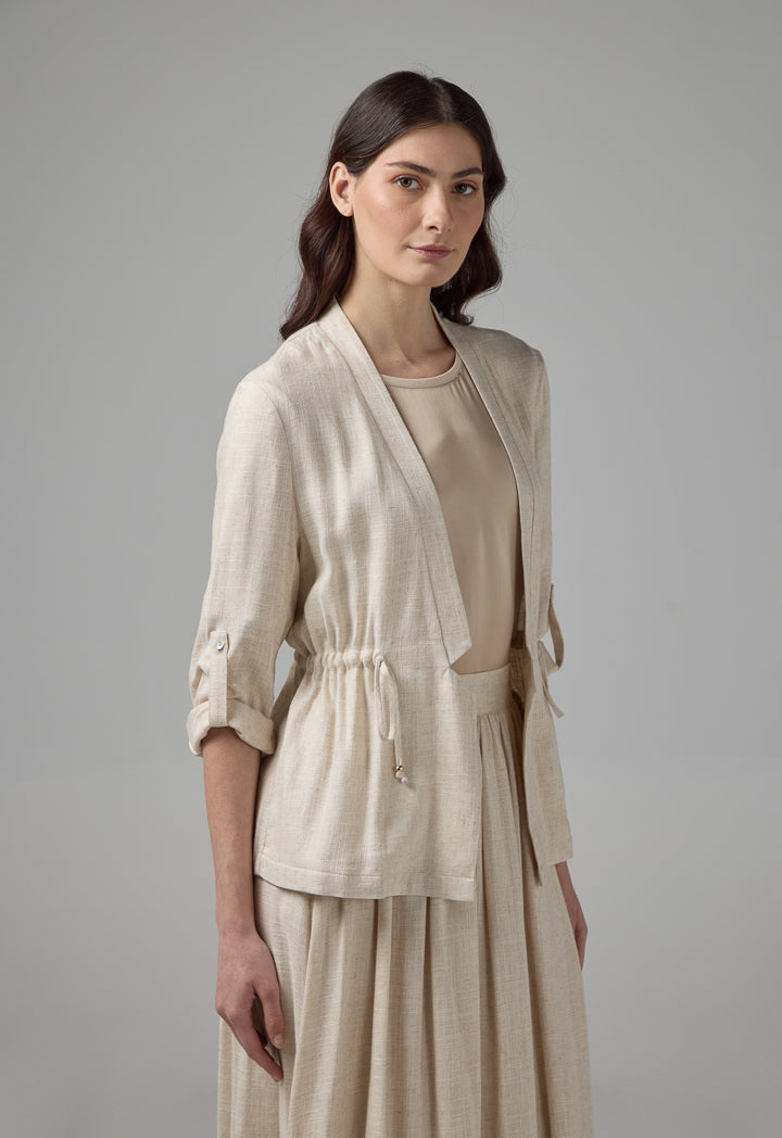 Choice Side Pockets Drawstring Waist Jacket Beige