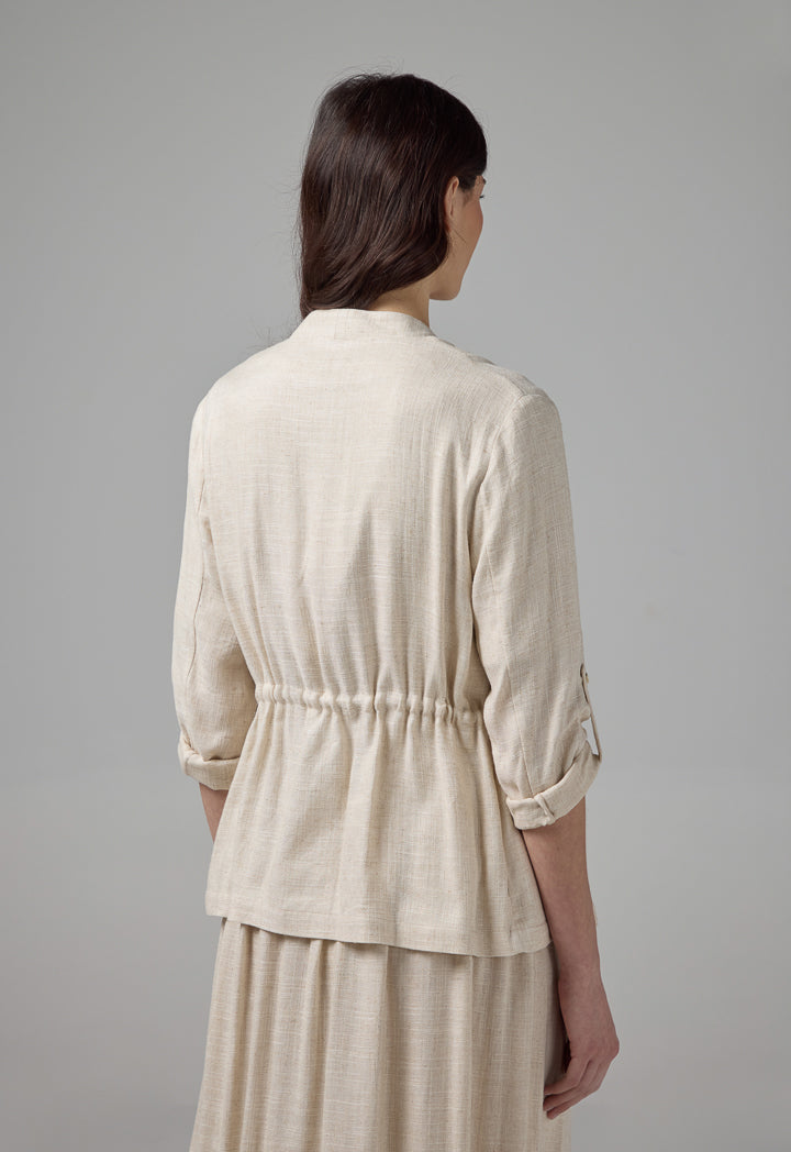 Choice Side Pockets Drawstring Waist Jacket Beige