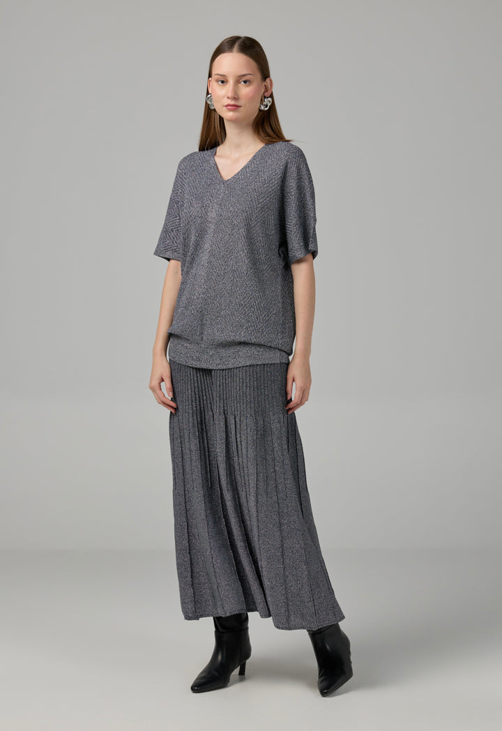 Choice Short Sleeves Knitted Lurex Blouse Silver