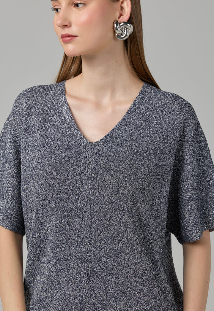Choice Short Sleeves Knitted Lurex Blouse Silver